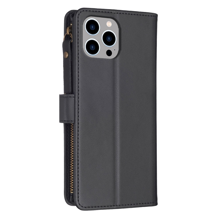 For iPhone 12 Pro Max 9 Card Slots Zipper Wallet Leather Flip Phone Case(Black)
