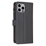 For iPhone 12 Pro Max 9 Card Slots Zipper Wallet Leather Flip Phone Case(Black)