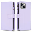 For iPhone 14 / 13 9 Card Slots Zipper Wallet Leather Flip Phone Case(Light Purple) - free shipping - PMC TechLife - Order now!