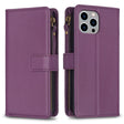 For iPhone 13 Pro 9 Card Slots Zipper Wallet Leather Flip Phone Case(Dark Purple) - free shipping - PMC TechLife - Order now!
