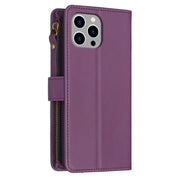 For iPhone 13 Pro 9 Card Slots Zipper Wallet Leather Flip Phone Case(Dark Purple)