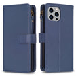 For iPhone 14 Pro Max 9 Card Slots Zipper Wallet Leather Flip Phone Case(Blue) - free shipping - PMC TechLife - Order now!