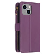 For iPhone 15 Plus 9 Card Slots Zipper Wallet Leather Flip Phone Case(Dark Purple)