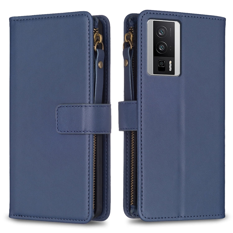 For Xiaomi Redmi K60 / K60 Pro 9 Card Slots Zipper Wallet Leather Flip Phone Case(Blue)