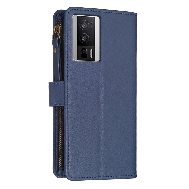 For Xiaomi Redmi K60 / K60 Pro 9 Card Slots Zipper Wallet Leather Flip Phone Case(Blue)