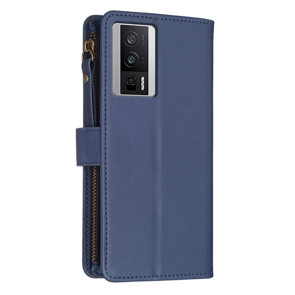 For Xiaomi Redmi K60 / K60 Pro 9 Card Slots Zipper Wallet Leather Flip Phone Case(Blue)