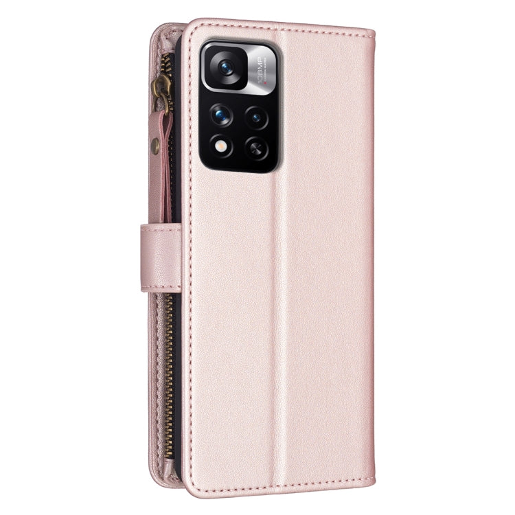 For Xiaomi Redmi Note 11 Pro 9 Card Slots Zipper Wallet Leather Flip Phone Case(Rose Gold)