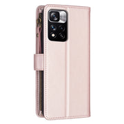 For Xiaomi Redmi Note 11 Pro 9 Card Slots Zipper Wallet Leather Flip Phone Case(Rose Gold)