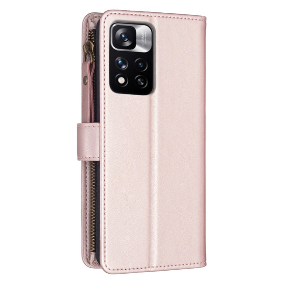 For Xiaomi Redmi Note 11 Pro 9 Card Slots Zipper Wallet Leather Flip Phone Case(Rose Gold)