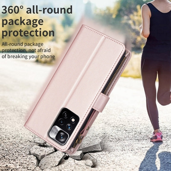 For Xiaomi Redmi Note 11 Pro 9 Card Slots Zipper Wallet Leather Flip Phone Case(Rose Gold)