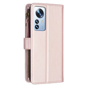 For Xiaomi 12 Pro 9 Card Slots Zipper Wallet Leather Flip Phone Case(Rose Gold)