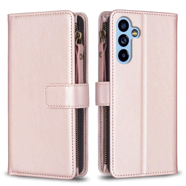 For Samsung Galaxy A54 5G 9 Card Slots Zipper Wallet Leather Flip Phone Case(Rose Gold)