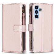 For Samsung Galaxy A54 5G 9 Card Slots Zipper Wallet Leather Flip Phone Case(Rose Gold)