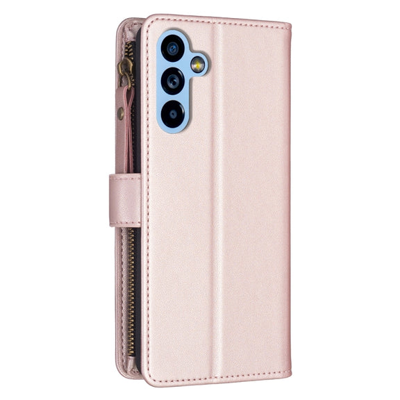 For Samsung Galaxy A54 5G 9 Card Slots Zipper Wallet Leather Flip Phone Case(Rose Gold)