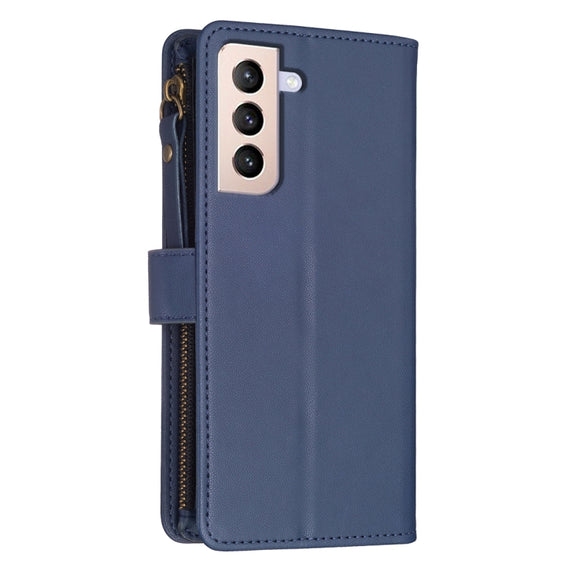 For Samsung Galaxy S21+ 5G 9 Card Slots Zipper Wallet Leather Flip Phone Case(Blue)