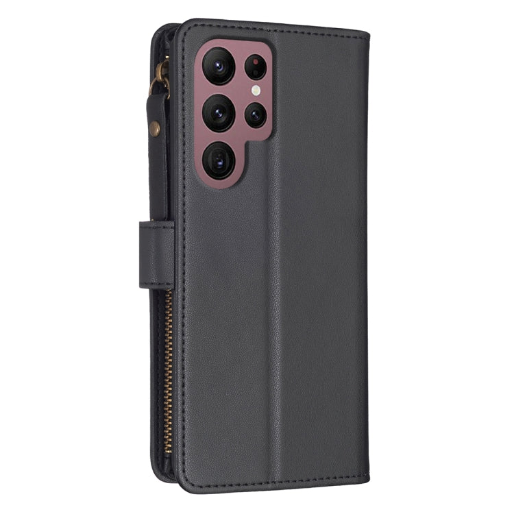 For Samsung Galaxy S22 Ultra 5G 9 Card Slots Zipper Wallet Leather Flip Phone Case(Black)