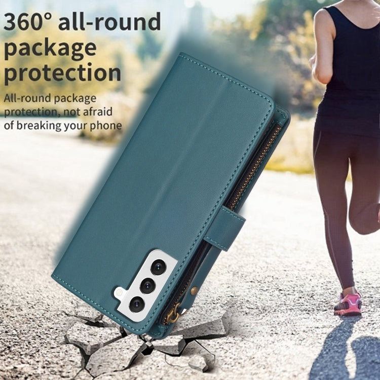 For Samsung Galaxy S22 5G 9 Card Slots Zipper Wallet Leather Flip Phone Case(Green)
