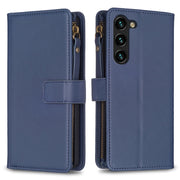 For Samsung Galaxy S23+ 5G 9 Card Slots Zipper Wallet Leather Flip Phone Case(Blue)
