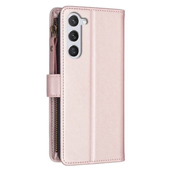 For Samsung Galaxy S23 5G 9 Card Slots Zipper Wallet Leather Flip Phone Case(Rose Gold)