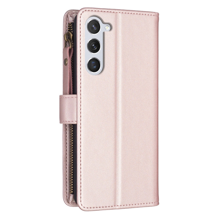 For Samsung Galaxy S23 5G 9 Card Slots Zipper Wallet Leather Flip Phone Case(Rose Gold)