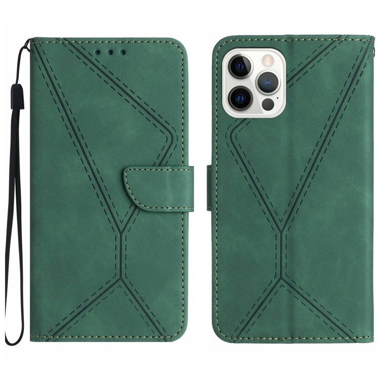 For iPhone 15 Pro Max Stitching Embossed Leather Phone Case(Green)