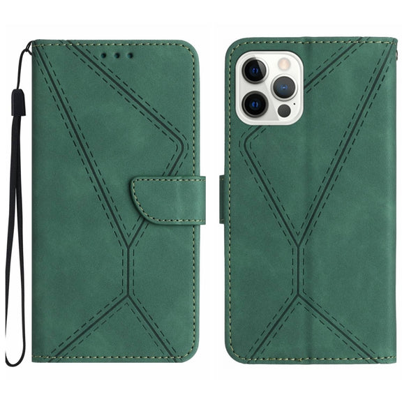 For iPhone 15 Pro Max Stitching Embossed Leather Phone Case(Green)