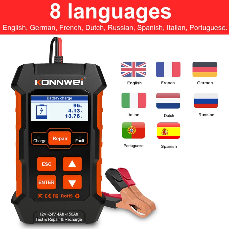 KONNWEI KW520 12V / 24V 3 in 1 Car Battery Tester with Detection & Repair & Charging Function(EU Plug)
