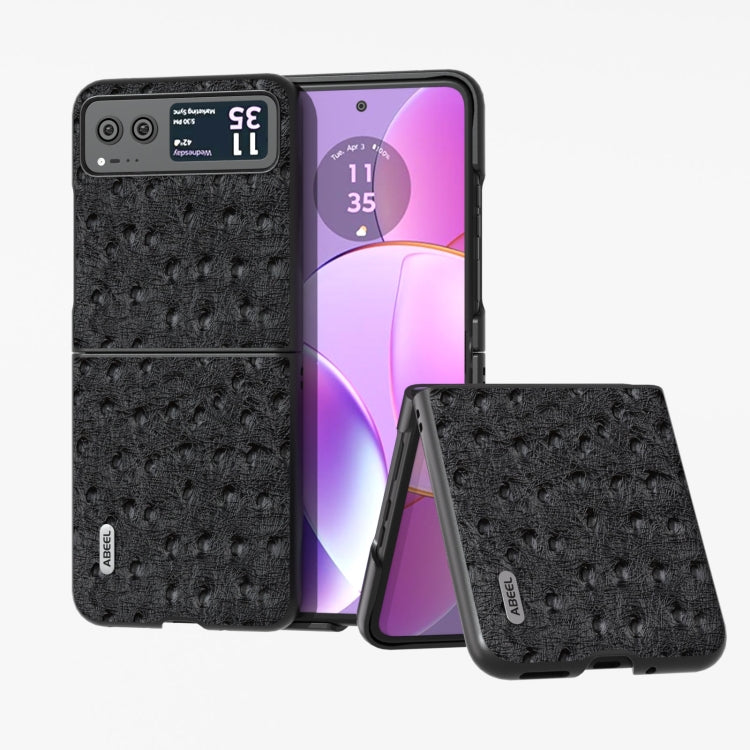 For Motorola Razr 40 ABEEL Genuine Leather Ostrich Texture Phone Case(Black)