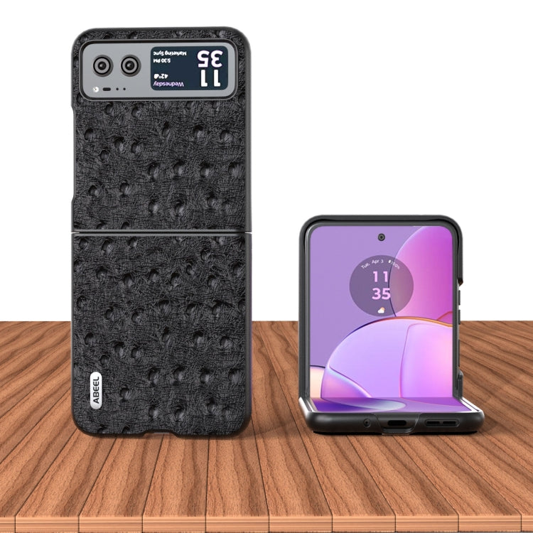 For Motorola Razr 40 ABEEL Genuine Leather Ostrich Texture Phone Case(Black)