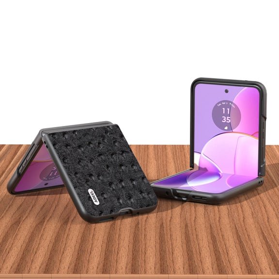 For Motorola Razr 40 ABEEL Genuine Leather Ostrich Texture Phone Case(Black)
