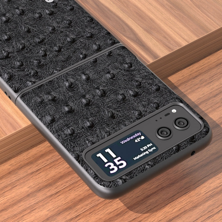 For Motorola Razr 40 ABEEL Genuine Leather Ostrich Texture Phone Case(Black)