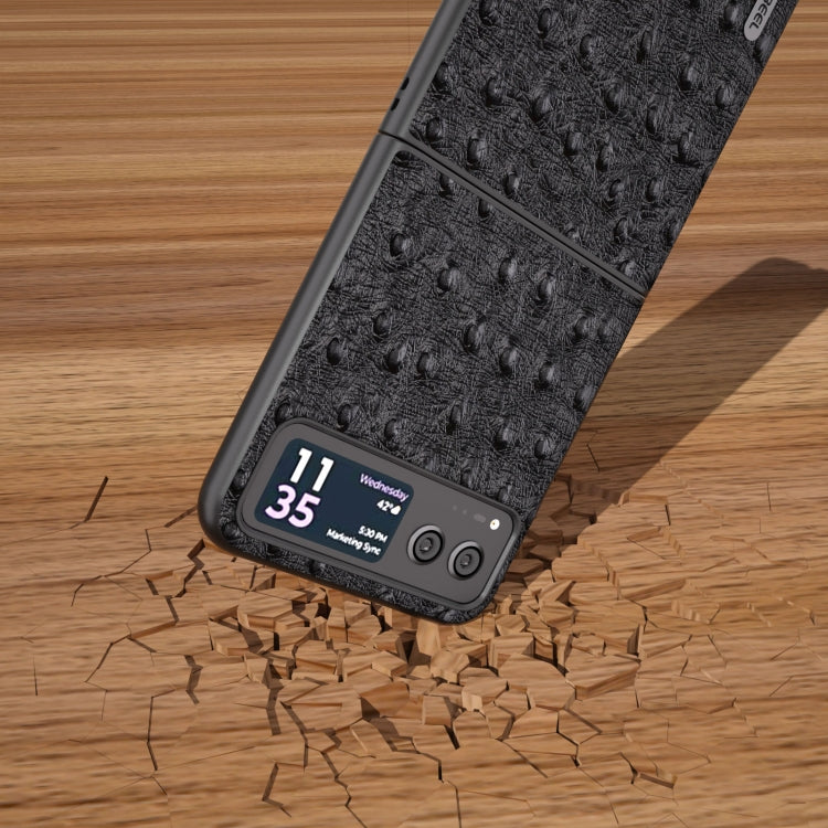 For Motorola Razr 40 ABEEL Genuine Leather Ostrich Texture Phone Case(Black)