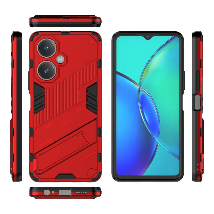 For vivo Y27 4G Global Punk Armor 2 in 1 PC + TPU Phone Case with Holder(Red)