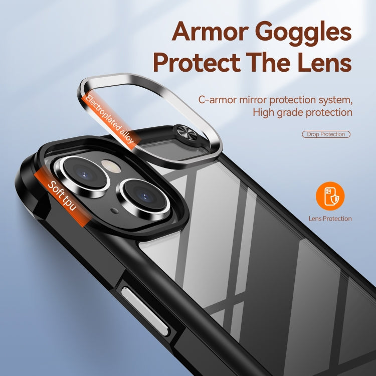 For iPhone 15 TPU + PC Lens Protection Phone Case(Black)