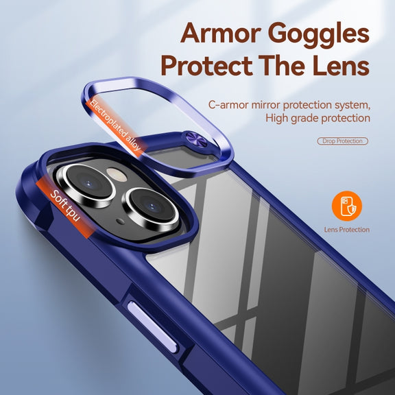 For iPhone 15 TPU + PC Lens Protection Phone Case(Blue)