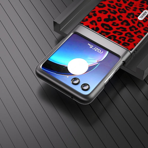 For Motorola Razr 40 Ultra ABEEL Black Edge Leopard Phone Case(Red Leopard)