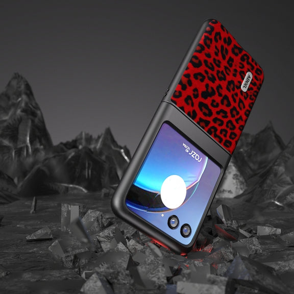 For Motorola Razr 40 Ultra ABEEL Black Edge Leopard Phone Case(Red Leopard)