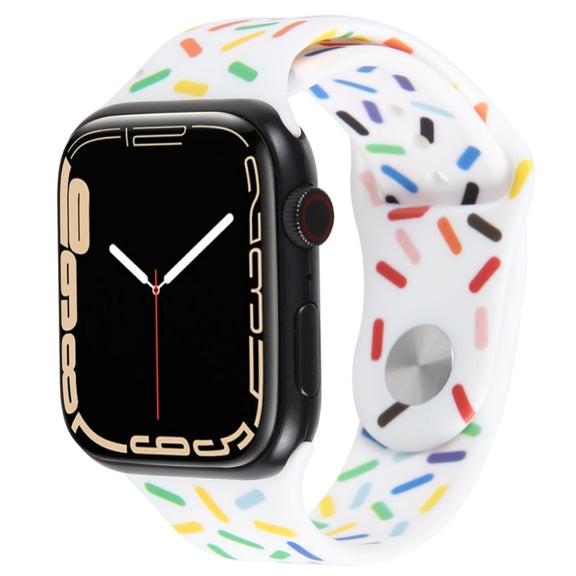 Rainbow Raindrops Silicone Watch Band For Apple Watch 5 44mm(White)