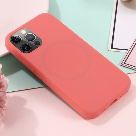For iPhone 15 Pro Max Shockproof Silicone Magsafe Phone Case(Pink Orange)