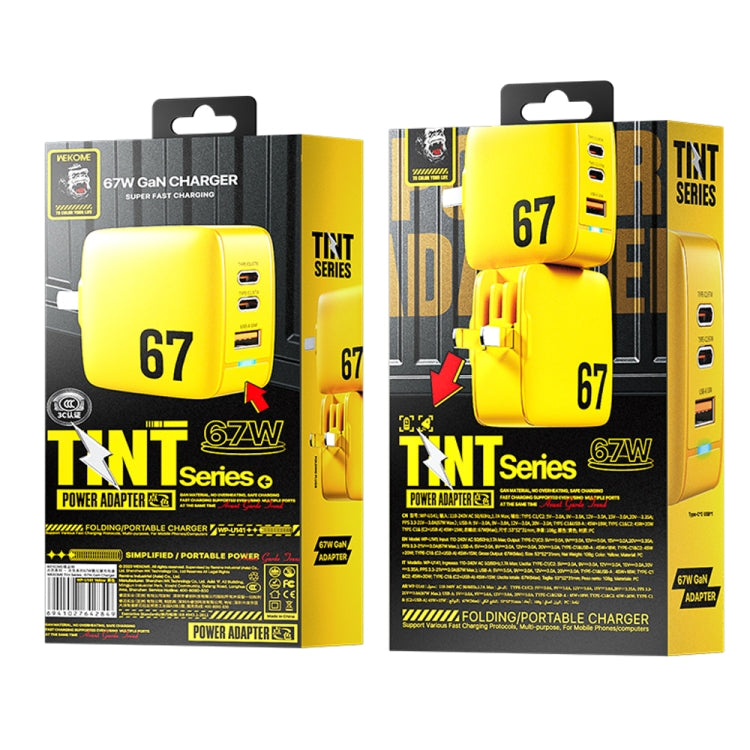WK WP-U141 67W USB+Double USB-C / Type-C GaN Charger, Plug:CN Plug(Yellow)