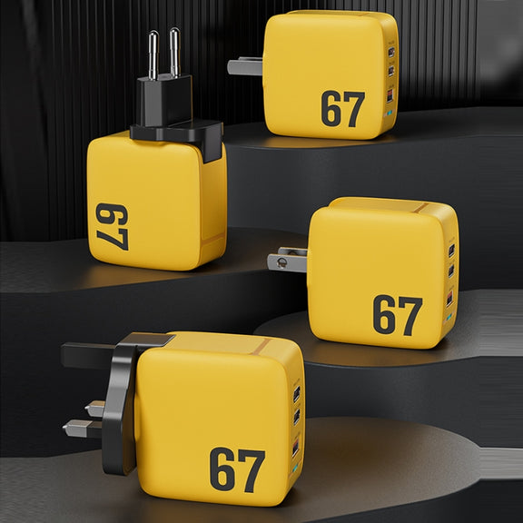 WK WP-U141 67W USB+Double USB-C / Type-C GaN Charger, Plug:US Plug(Yellow)