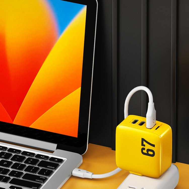WK WP-U141 67W USB+Double USB-C / Type-C GaN Charger, Plug:US Plug(Yellow)
