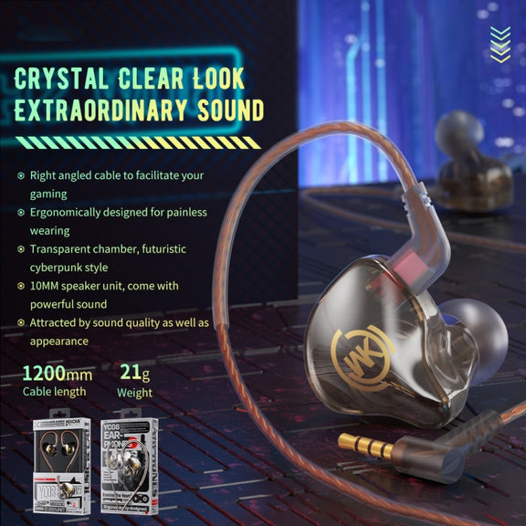 WK YC08 8 Pin Transparent Music Call Wired Earphone, Length: 1.2m(Black)