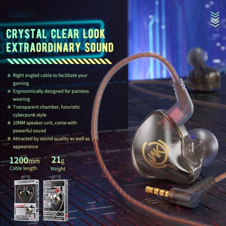 WK YC08 8 Pin Transparent Music Call Wired Earphone, Length: 1.2m(Black)