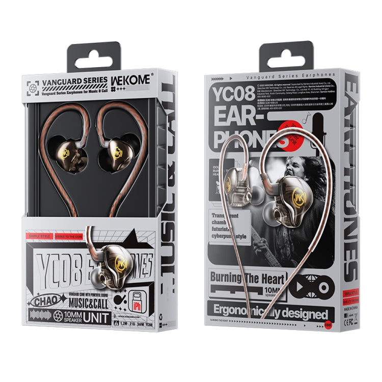 WK YC08 8 Pin Transparent Music Call Wired Earphone, Length: 1.2m(Black)