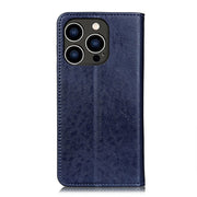 For iPhone 15 Pro Max Magnetic Crazy Horse Texture Horizontal Flip Leather Phone Case(Blue)