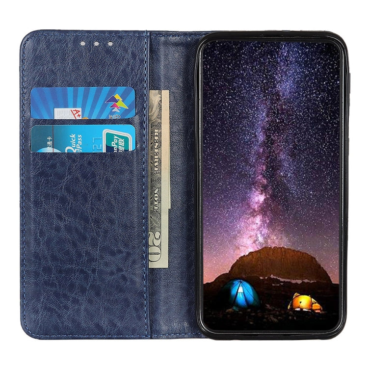 For iPhone 15 Pro Max Magnetic Crazy Horse Texture Horizontal Flip Leather Phone Case(Blue)