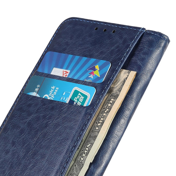 For iPhone 15 Pro Max Magnetic Crazy Horse Texture Horizontal Flip Leather Phone Case(Blue)