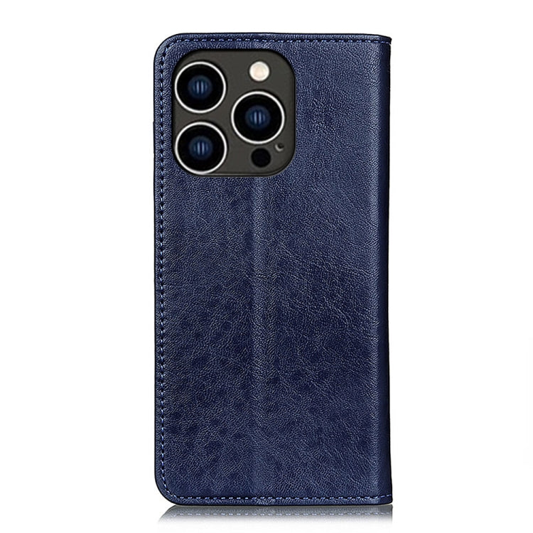 For iPhone 15 Pro Magnetic Crazy Horse Texture Horizontal Flip Leather Phone Case(Blue)
