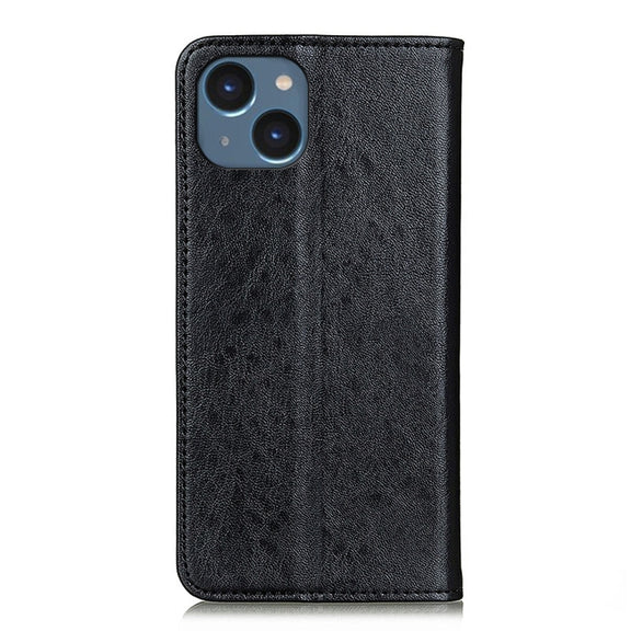 For iPhone 15 Plus Magnetic Crazy Horse Texture Horizontal Flip Leather Phone Case(Black)